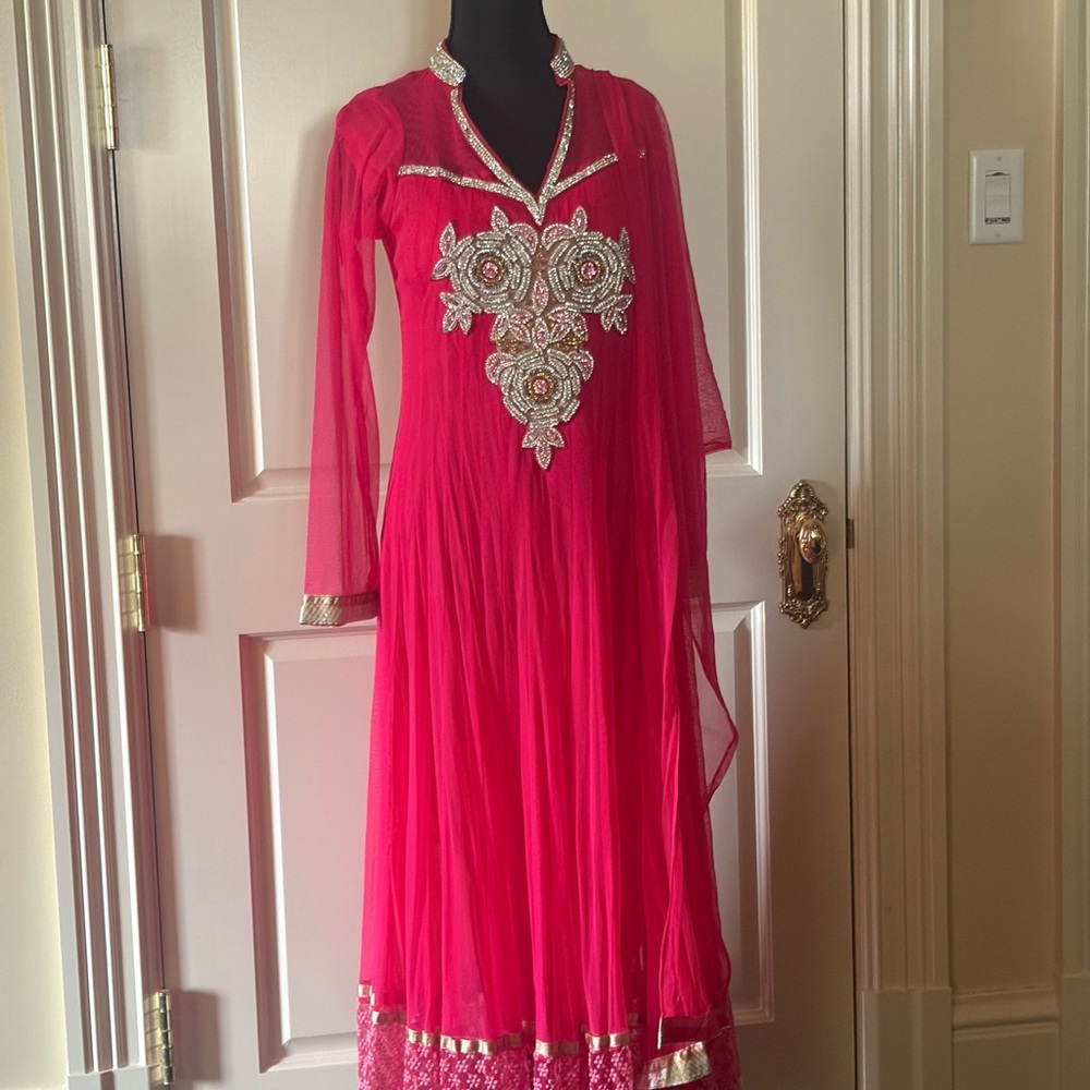 Elegant Pink Embroidered Women's Dress